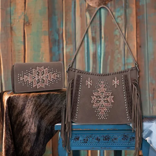 Vista 2 de Montana West Bolsa de mano occidental para mujer, colección de flecos, bolso de mano oculto con cartera