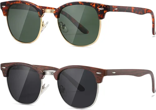 Vista 22 de AEVOGUE Semi Rimless Polarized Sunglasses for Women Men, AE0369 2 Pack Negro brillante y negro mate C1