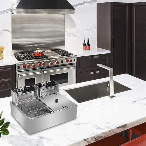 Vista 4 de Kit de freidora eléctrica de pavo para uso comercial y doméstico con cesta, 5000 W MAX 12.7 cuartos de galón de acero inoxidable doble tanque
