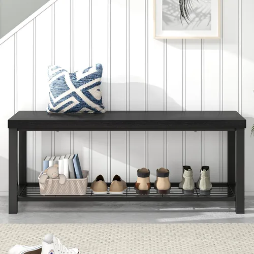 Vista 7 de EXCEFUR Banco de entrada, moderno banco de almacenamiento de madera y metal para pasillo, puerta delantera, zapatero industrial para interiores