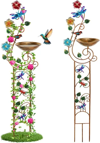 Vista 9 de YADOOLIFE Bañera para pájaros de 57 pulgadas con enrejado de jardín para plantas trepadoras al aire libre, pequeños enrejados decorativos de metal