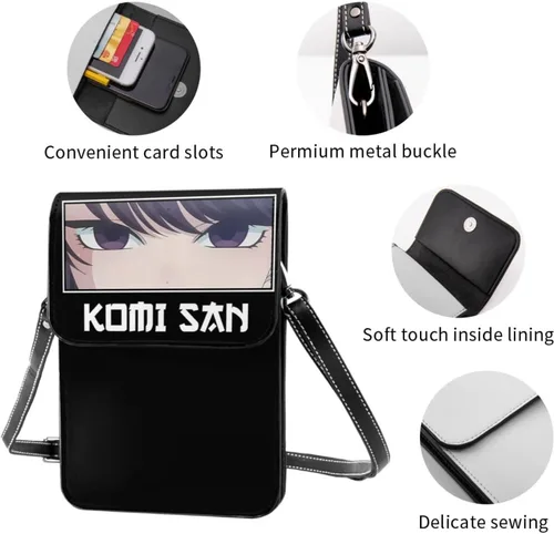 Vista 6 de Haribhakt Anime Komi Can'T Communicate - Bolso cruzado de poliuretano para mujer, bolso cruzado pequeño, bolso de hombro, Negro