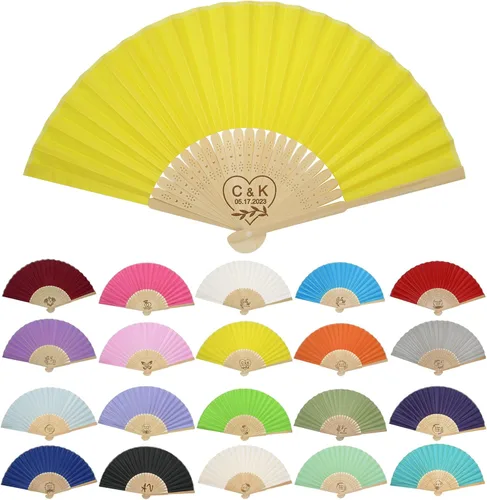 Vista 26 de GZLDGIFTS Abanicos de mano personalizados, regalos para regalos de fiesta de boda, invitados, tela personalizada, seda, jardín, boda, abanicos