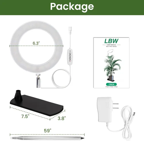 Vista 8 de LBW Luces de cultivo para plantas de interior, luz de espectro completo de 6.3 pulgadas con base, lámpara de cultivo ajustable de altura de 59