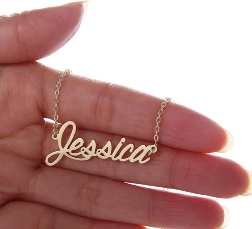 Vista 2 de HUAN XUN - Collar con nombre personalizado en plata dorada