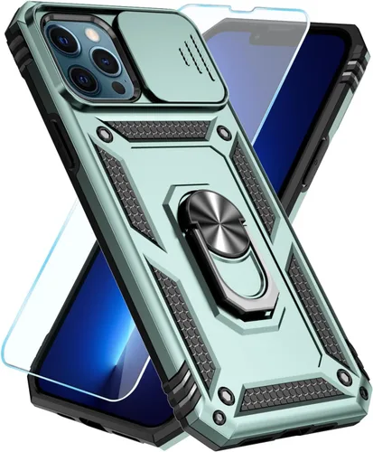 Vista 25 de SunStory Funda compatible con iPhone 12 Pro Max con protector de pantalla HD, cubierta de cámara deslizante y soporte de anillo giratorio