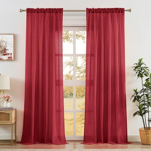 Vista 21 de Anpark - Cortinas traslúcidas de terracota de 96 pulgadas de largo para dormitorio y sala de estar, elegantes cortinas de lino de algodón