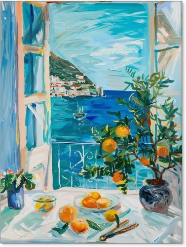 Vista 9 de Póster de pintura al óleo colorida de ventana abierta, arte de pared abstracto impresionista famoso y moderno, impresiones de lienzo estético