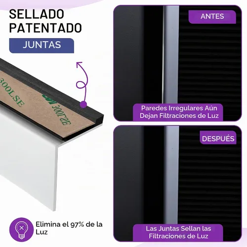 Vista 2 de Bloqueador de luz para ventana - Blanco 60" Juego de 2 (Removible) - Rieles laterales de oscurecimiento para persianas celulares y enrollables
