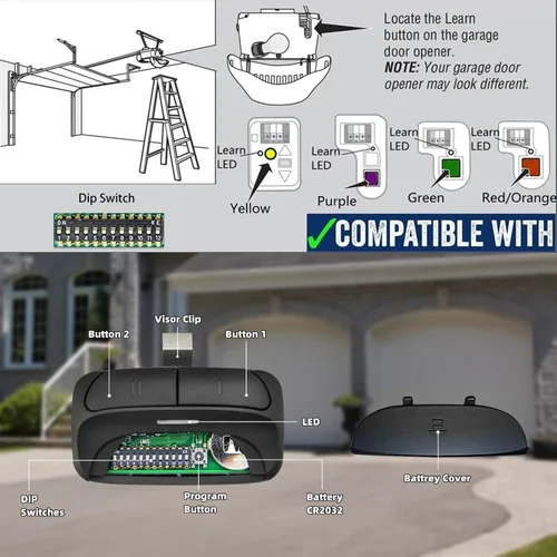 Vista 2 de Control remoto universal para puerta de garaje compatible con LiftMaster, Chamberlain, Linear, Stanley, Wayne Dalton, Craftsman y otros abridores