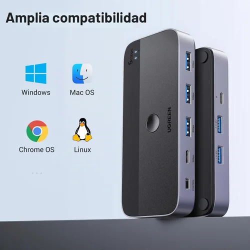 Vista 7 de UGREEN Conmutador USB 3.0 2 computadoras que comparten dispositivos USB C y A, conmutador USB de 4 puertos para compartir teclado y mouse