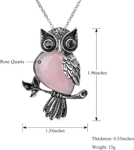 Vista 5 de Jovivi Regalos de búho, collar de búho, piedras de cristal curativas, collares con colgante para mujeres y hombres, amatista natural, joyería