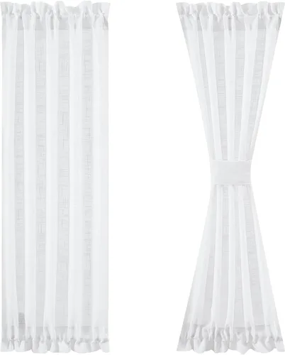 Vista 11 de FMFUNCTEX Paneles de luz lateral gris de 40 pulgadas de largo, con textura de lino corto, cortinas semitransparentes para puerta francesa
