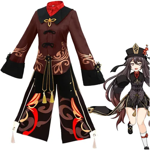 Vista 2 de MayMaxPlay Disfraz de cosplay de Hu Tao Genshin Impact para cosplay uniforme con capucha conjunto completo de Halloween