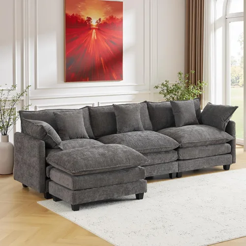 Vista 16 de Juego de sofá de 77" de chenilla en forma de nube con cojines, sofá cama de asiento profundo para apartamentos, 2 plazas que ahorra espacio