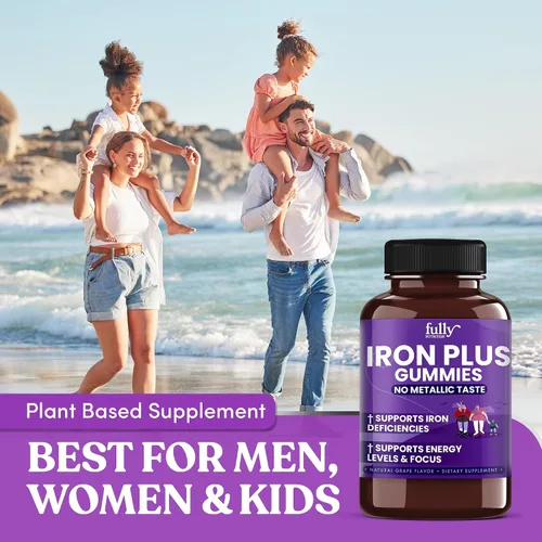 Vista 7 de Suplementos de gomitas de hierro para adultos (mujeres, hombres) y niños, sabor a uva, apoya la anemia, los niveles de energía y enfoque, 100