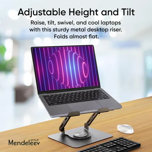 Vista 5 de Soporte ajustable plegable giratorio gris para portátil de 360°, se adapta a hasta 16 pulgadas Grey adjustable laptop stand with a 360° rotating