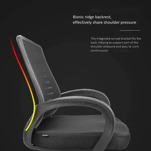 Vista 3 de Silla ergonómica giratoria de malla negra para computadora, brazos abatibles, con soporte lumbar, altura ajustable