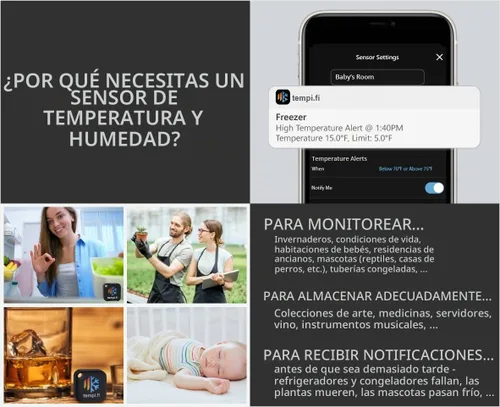 Vista 4 de Sensor inalámbrico de temperatura y humedad - Desarrollado en los Estados Unidos - Registrador de datos 24/7 con alarma - Termómetro inteligente