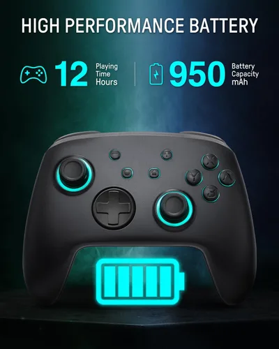 Vista 4 de FUNLAB Firefly Patrón luminoso Switch Pro Controlador inalámbrico compatible con Nintendo SwitchOLEDLite, mando a distancia Bluetooth con 7
