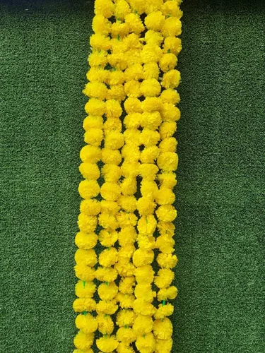 Vista 2 de Genx 5 guirnaldas de flores artificiales de caléndula amarilla de 5 pies de largo, celebraciones, bodas indias, eventos temáticos indios