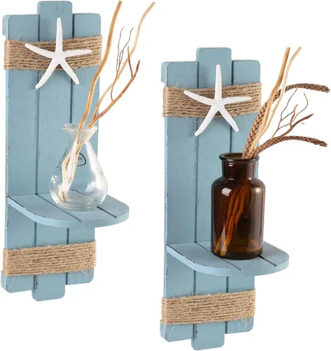 Vista 7 de SOMTO Apliques de Pared con Velas de Estrella de Mar de Playa, Portavelas de Pared con Temática Oceánica, Decoraciones Rústicas Náuticas Costeras