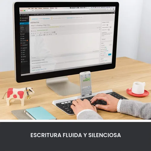 Vista 5 de Logitech K780 Teclado inalámbrico multidispositivo con base incorporada, motas Teclado compacto, conexión Bluetooth o USB, escribe en 3