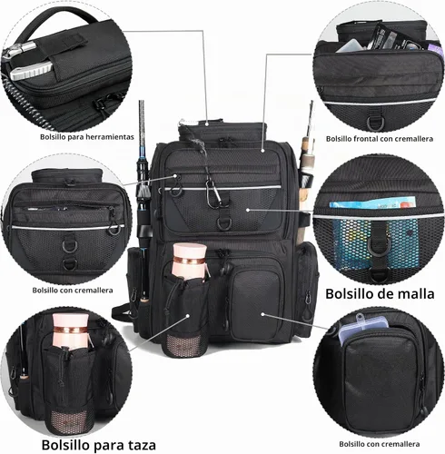 Vista 3 de Fishing Tackle Backpack With Rod Holders, Large 40L Fishing Backpack for Camping, Hiking