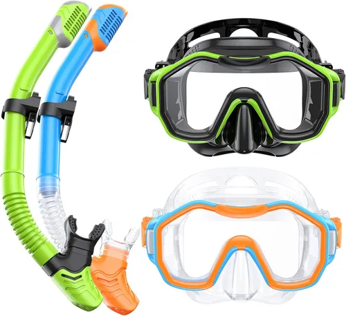 Vista 12 de Equipo de esnórquel para adultos y niños, juego de esnórquel seco con vista panorámica de 180°, máscara de buceo con visión panorámica de 180°