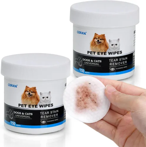 Vista 2 de OPULA Toallitas para ojos y oídos para mascotas, 150 unidades de toallitas para ojos de mascotas + 150 toallitas para orejas de mascotas. Toallitas