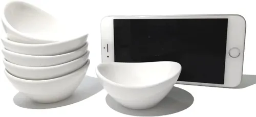 Vista 9 de Plato de salsa de soja, juego de cuencos de inmersión de porcelana blanca, platos para salsa de soja, salsa de tomate, salsa de barbacoa