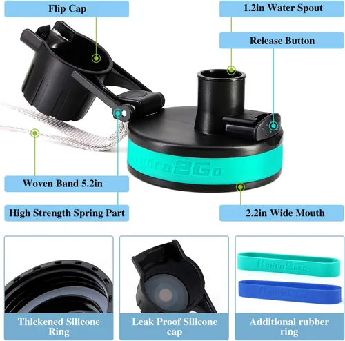 Vista 4 de Tapa abatible automática para botellas de agua Hydro Flask de boca ancha – 12, 16, 18, 32, 40, 64 onzas, tapa de boquilla para botellas de agua