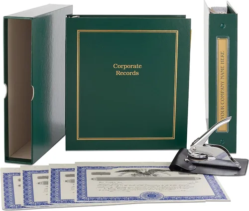 Vista 8 de Kit para empresas sin fines de lucro (Negro) - carpeta, fundas, certificados de acciones, fichas de índice y sello corporativo de metal