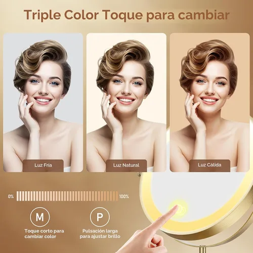 Vista 5 de Espejo de maquillaje con luces, 1x/20x 360°, espejo de maquillaje iluminado ajustable con brillo, espejo de maquillaje con aumento, espejo