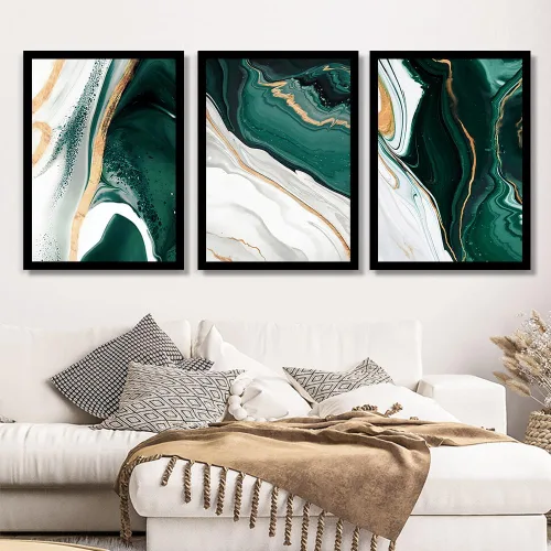 Vista 3 de LUHDFYS Cuadros artísticos abstractos modernos de lámina dorada, lienzos verdes para sala de estar, dormitorio, pósteres e impresiones de pared