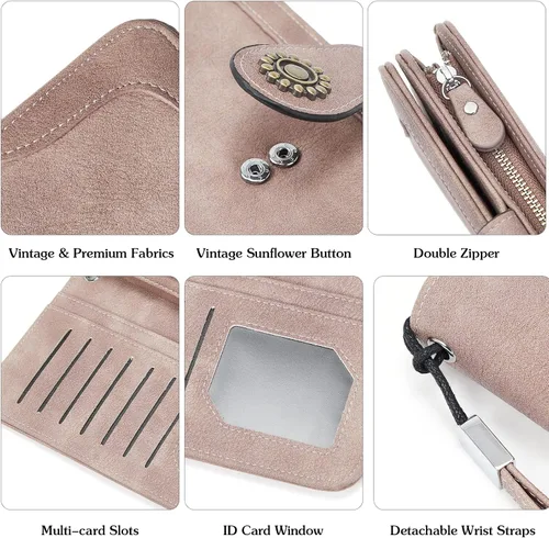 Vista 5 de BOSTANTEN Cartera de cuero genuino para mujer, de gran capacidad, cartera de mano con bloqueo RFID