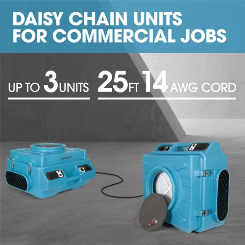 Vista 4 de Depurador de aire HEPA con salidas GFCI para cadena Daisy 1/4 HP, 675 CFM, 2.2A Restauración de daños por agua, salas de cultivo PA-600-HAS