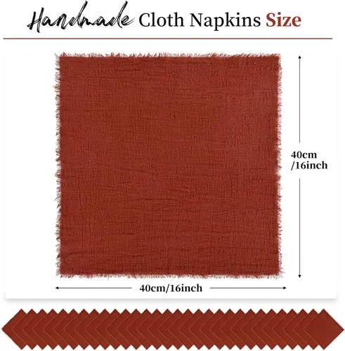 Vista 7 de Paquete de 30 servilletas de tela hechas a mano con flecos, servilletas 100% algodón, servilletas de cena de algodón rústico suave natural