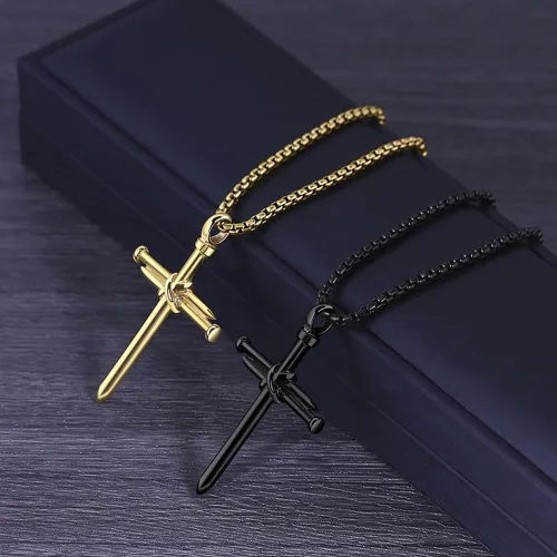 Vista 6 de UM Jewelry - Collar con colgante de cruz de acero inoxidable para mujer y hombre