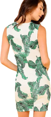 Vista 2 de Floerns Vestido de cóctel sin mangas con cuello redondo y estampado de hojas de palmera para mujer