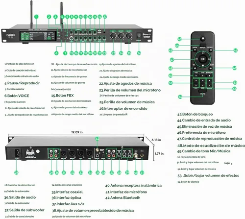 Vista 9 de AX-666 Mezclador Profesional de Karaoke Procesador KTV con Micrófonos Inalámbricos Duales, Sistema de Procesador de Efectos de Audio Vocal de Efecto