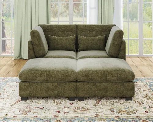 Vista 25 de Sofá Modular de Tamaño Grande, Sofá Seccional de Chenilla Cloud Extra Profundo con Chaise Otomana, Sofá Cama de Chenilla Esponjosa de 5 Asientos