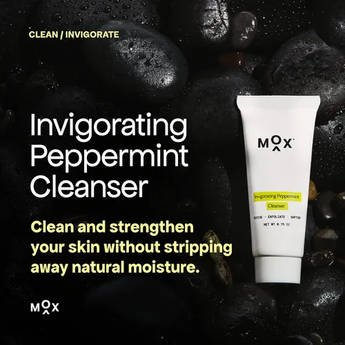 Vista 2 de Mox Limpiador facial hidratante de menta para el cuidado de la piel, tamaño de viaje (0.75 onzas), lavado facial exfoliante diario Desatasca