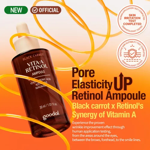 Vista 2 de GOODAL Black Carrot VITA-A - Ampolla de retinol de 1.0 fl oz, suero facial de hidratación para piel brillante, suero ligero, cuidado de la piel