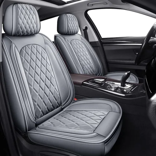 Vista 16 de MIROZO - Fundas de asiento delantero, fundas de cuero para asiento de automóvil, fundas transpirables para asiento de automóvil, protector de Beige