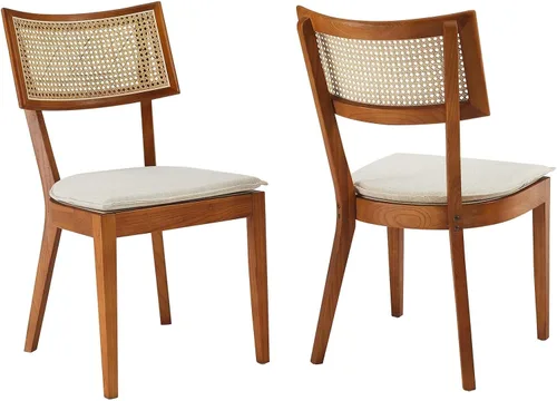 Vista 8 de Modway Caledonia - Silla de comedor de madera con caña de ratán en color beige negro - Juego de 2