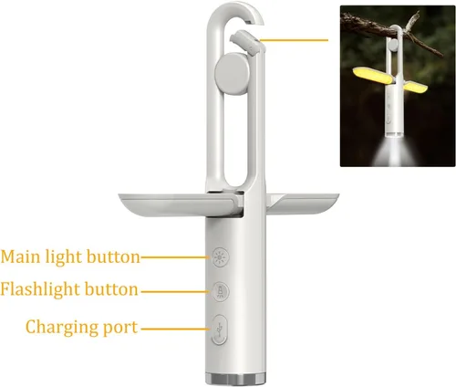 Vista 6 de Luz LED para campamento, luz recargable plegable con batería integrada de 2400 mAh, 5 modos, luz de emergencia multifuncional con linterna y función