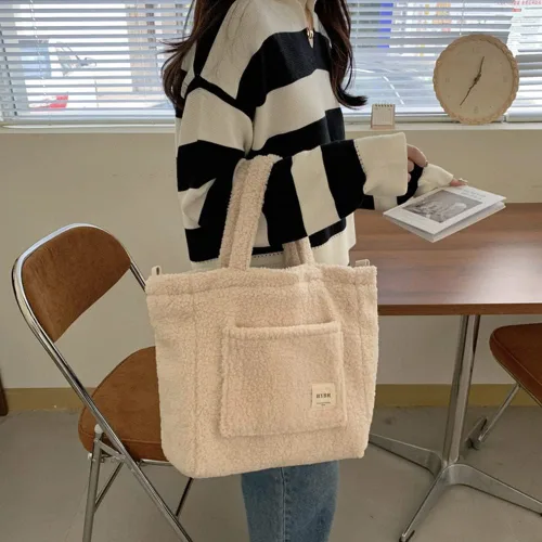 Vista 7 de Bolso cruzado de vellón de peluche Sherpa para mujer, bolso de hombro mullido de felpa Hobo bolso peludo suave otoño invierno
