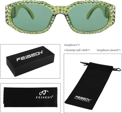 Vista 7 de FEISEDY Lentes de sol rectangulares gruesos de los años 90 para hombres y mujeres gafas de sol de cristal UV400 brillante Fahion Temple B2880 54MM