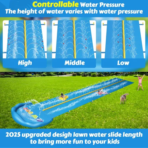 Vista 6 de Evoio Tobogán acuático, tobogán acuático inflable de 32.8 pies con 2 carriles de carreras para niños, niñas y adultos, tobogán acuático al aire